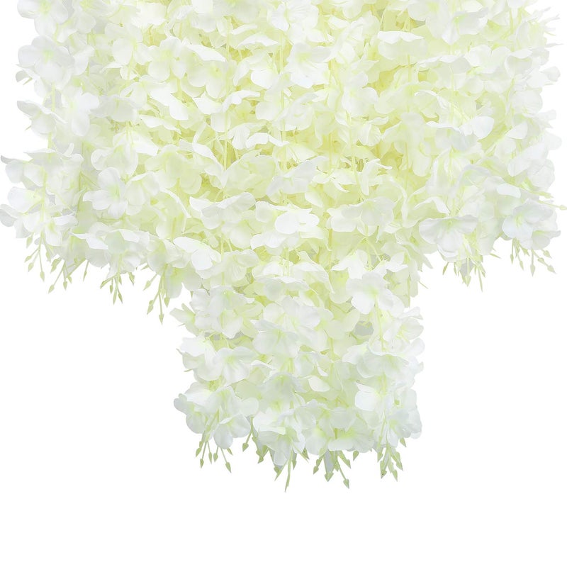 U'Artlines 12 Pack(Total 43.2 Feet) Artificial Fake Wisteria Vine Rattan Hanging Garland Silk Flowers String Home Party Wedding Decor (12, White) - Image 5